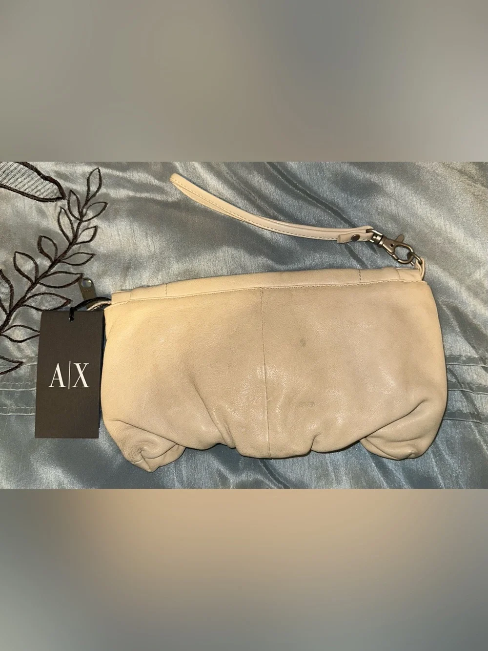Armani Exchange Cream Leather Wristlet Clutch